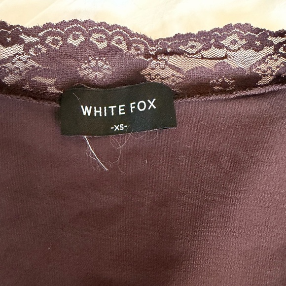 White Fox Boutique Deep V Lace-Trim Long Sleeve Top - Brown - Picture 3 of 9